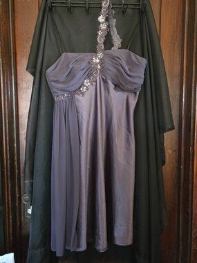 Dressbarn Collection 16 Dusty Plum One Shoulder Beaded Appliqué Formal Cocktail